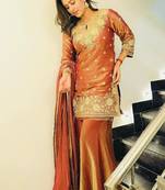 Peach embroidered sharara set