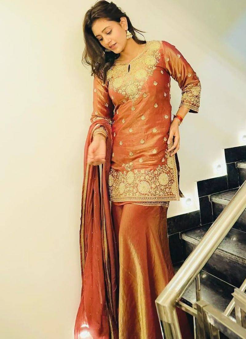 Peach embroidered sharara set