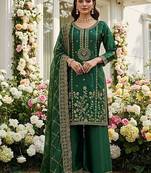 Dark green floral organza suit