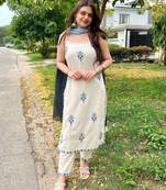 White straight kurta set with dupatta