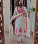 White kurta set with red embroidery