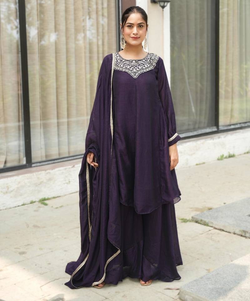 Dark purple embroidered suit