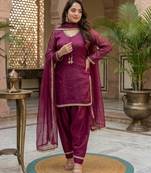 Wine silk kurta palazzo set