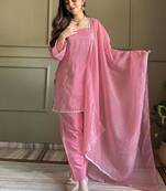 Soft pink kurta pant set with dupatta