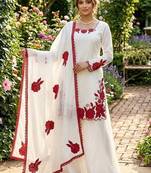 White and red embroidered suit set