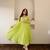Lime green anarkali suit set