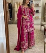 Rani-pink kurta pant set with dupatta
