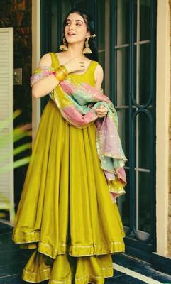 Green silk anarkali gown 1