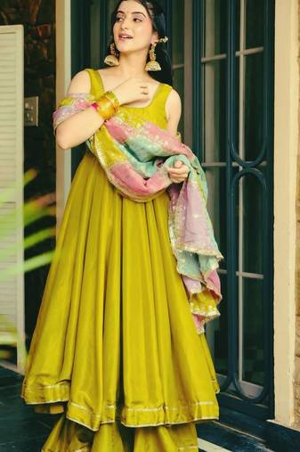 Green silk anarkali gown