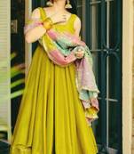 Green silk anarkali gown