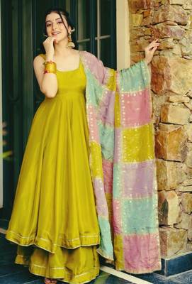 Green silk anarkali gown 2
