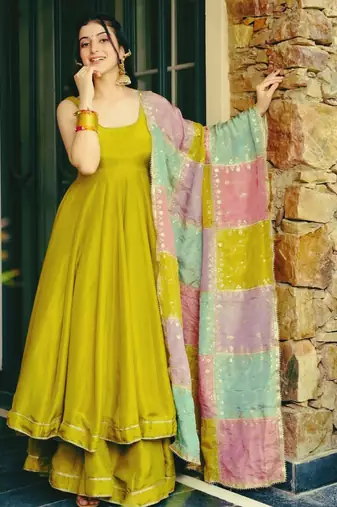 Green silk anarkali gown