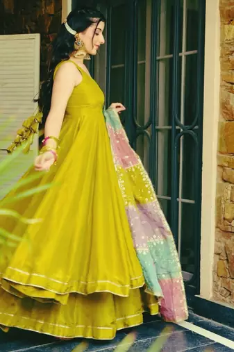 Green silk anarkali gown