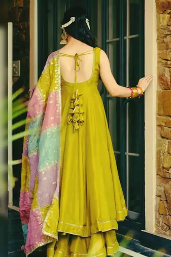 Green silk anarkali gown