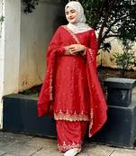 Red silk embroidered salwar suit