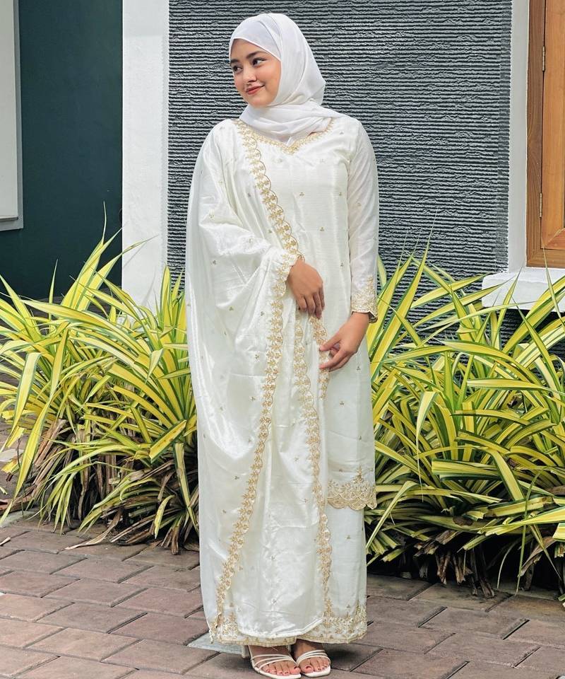 White silk embroidered salwar kameez