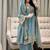 Teal blue embroidered silk suit