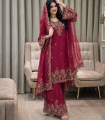 Rani pink silk embroidered salwar suit