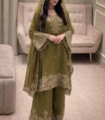 Olive silk suit