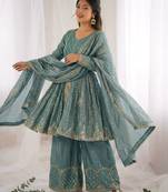 Blue embroidered anarkali set