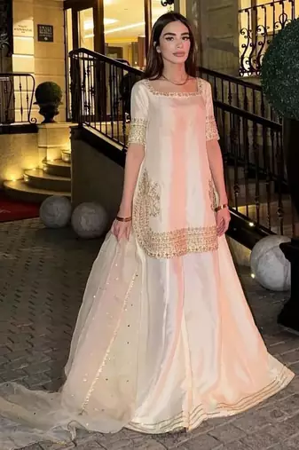 White gold-border sharara suit