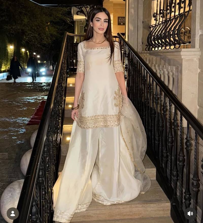 White gold-border sharara suit