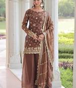 Brown floral embroidered salwar kameez