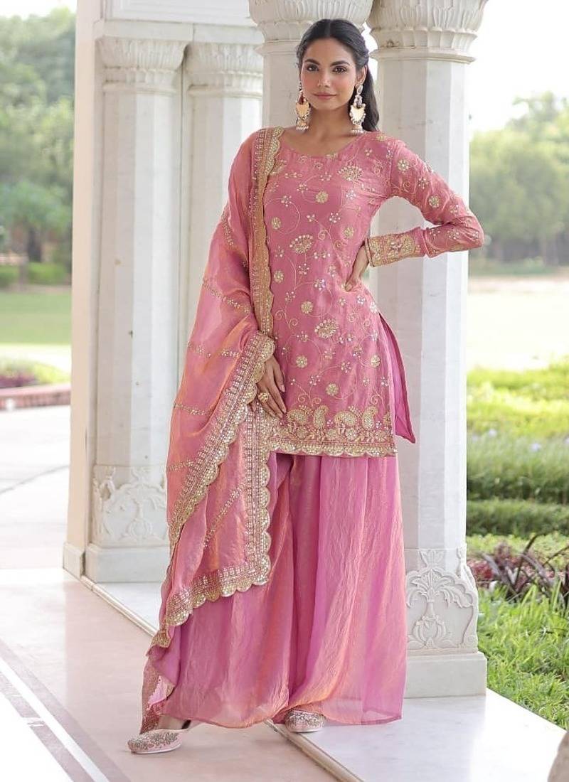 Pink embroidered festive suit