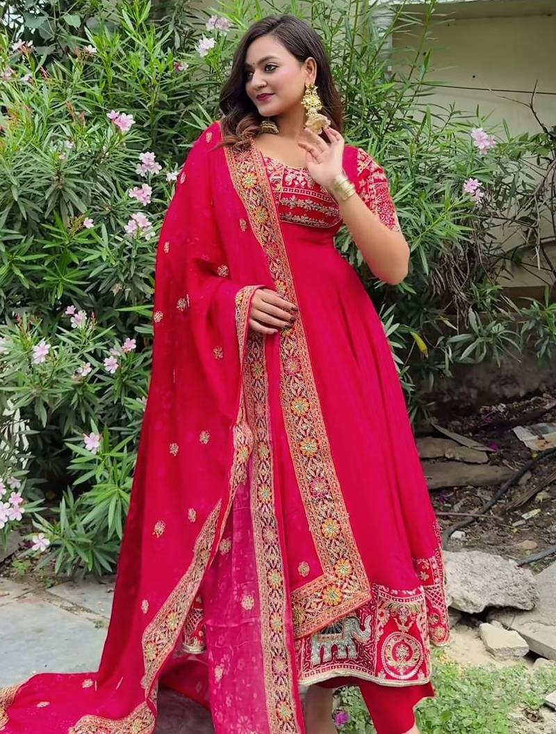 Red gota patti anarkali suit