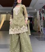 Light olive  embroidered sharara set