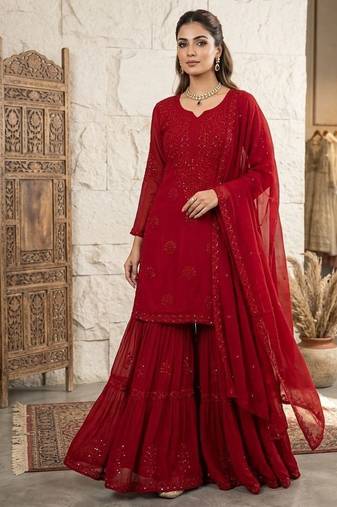 Red georgette suit