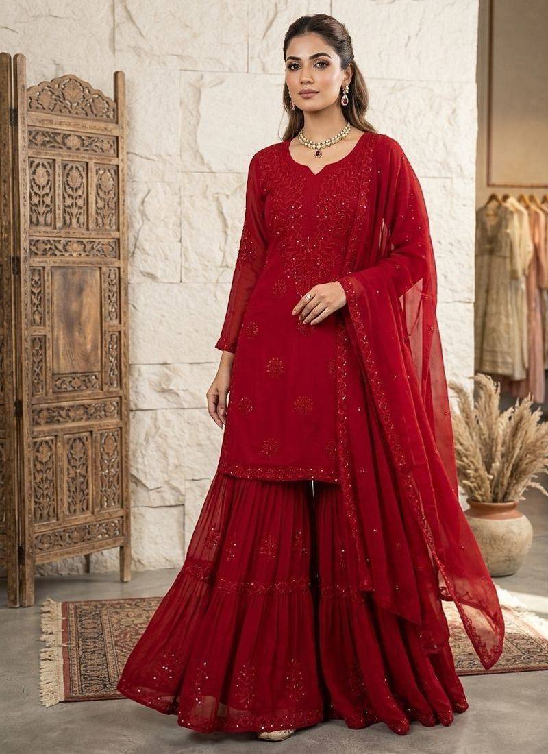 Red georgette suit