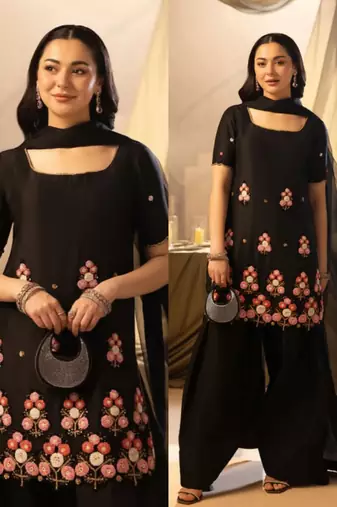 Black floral embellished FARSHI SALWAR KAMEEZ SET