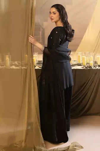 Black floral embellished FARSHI SALWAR KAMEEZ SET