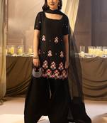Black floral embellished kurta