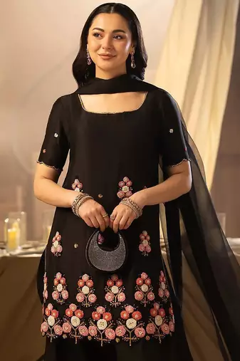 Black floral embellished FARSHI SALWAR KAMEEZ SET