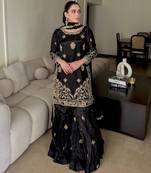 Black embroidered suit (flatlay)