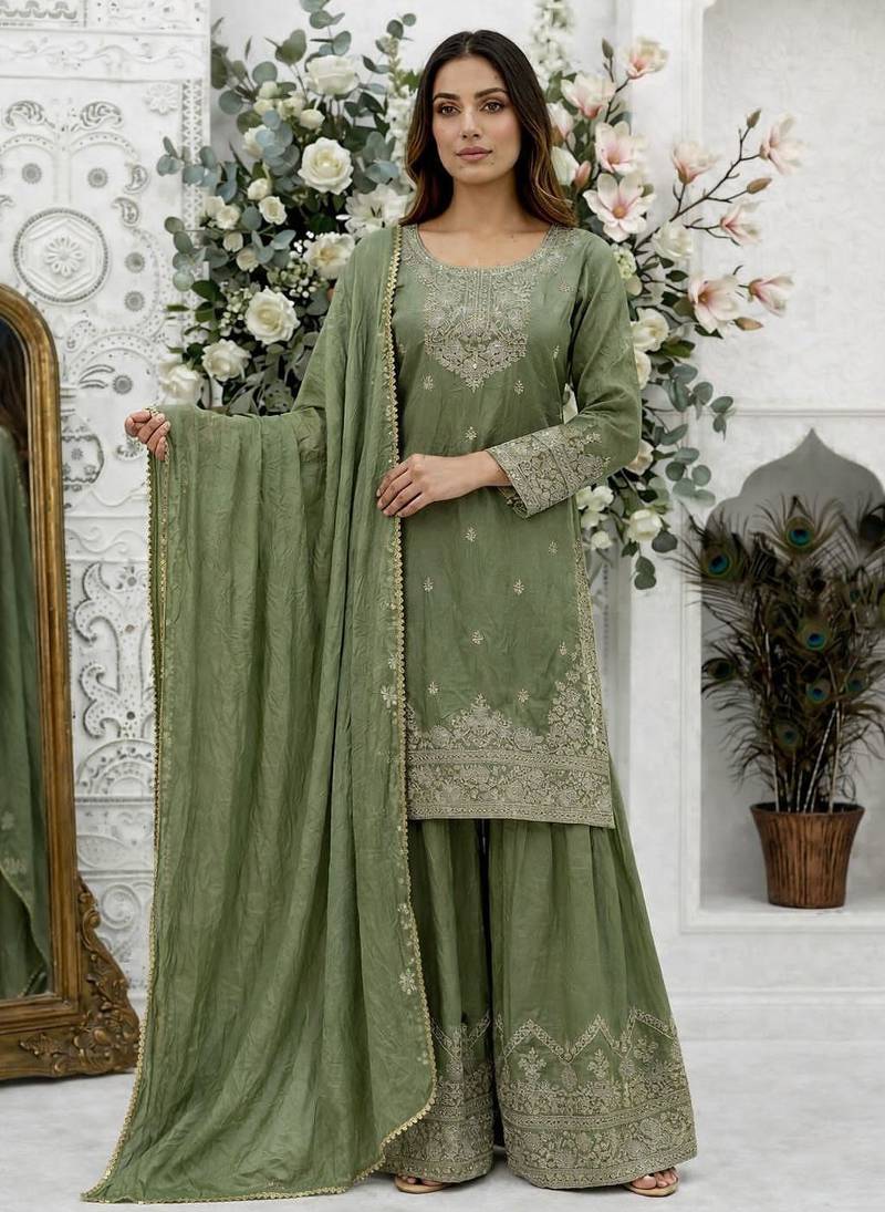 Light olive sharara suit
