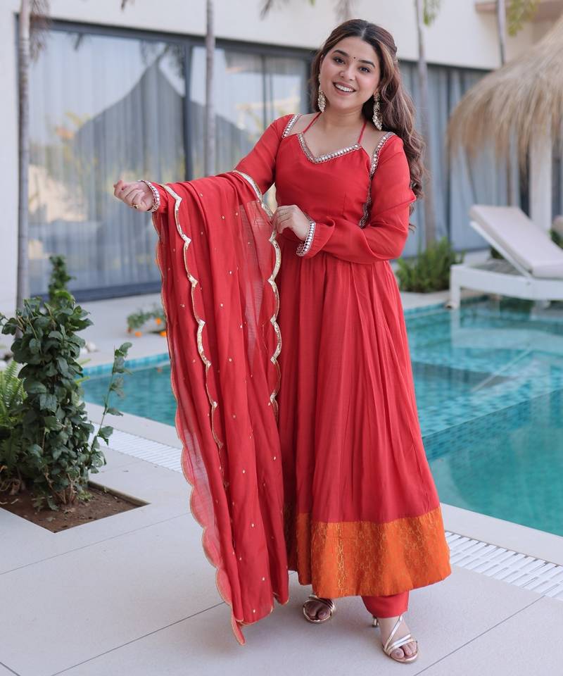 Red anarkali suit with dupatta