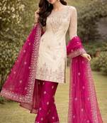 Cream kameez with rani pink palazzo embroidered suit