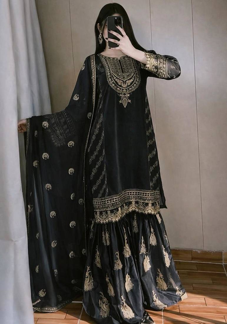 Black embroidered sharara suit