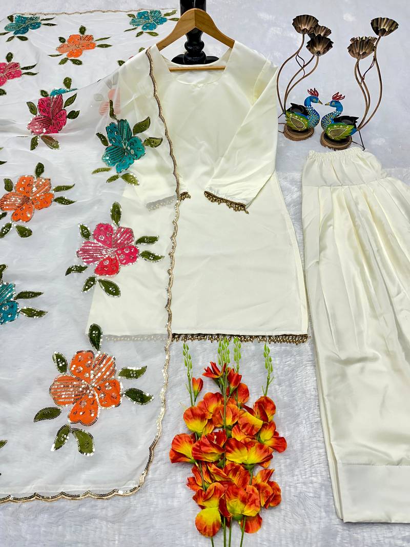 Cream suit with dupatta