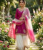 Dark magenta with white sharara set