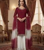 Maroon kurta with white sharara set