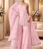 Baby pink embroidered sharara set