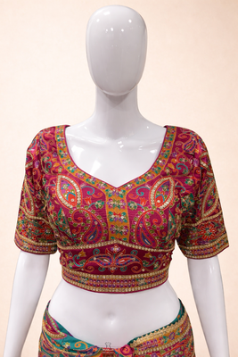  pure base printed saree with embroidery sequence work & ready-to-wear blouse 5