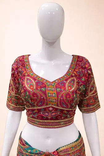  pure base printed saree with embroidery sequence work & ready-to-wear blouse