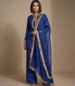 Blue embroidered raw silk kurta set