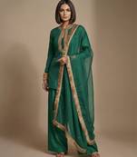 Green embroidered raw silk kurta set