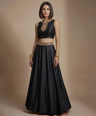 Black embroidered silk co ord set 1